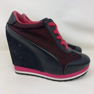 Puma Madeira Platform Wedge Sneakers Black Pink Women’s Size 6